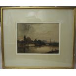 A.W. Rich (1856-1921), watercolour, On the Canal, Rickmansworth, 27cm x 38cm, signed, label verso,