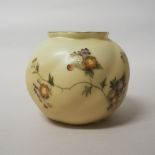 Graingers Worcester porcelain blush ivory flower painted vase, green printed mark and date code