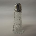 Edward VII silver topped cut glass sugar sifter, the mount by Saunders & Shepherd, Chester 1906,