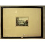 Early 19th Century School - Watercolour - Lake scene, 11cm x 16cm, framed, inventory plaque No. 43