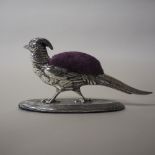 Rare Edward VII silver 'Golden Pheasant' pin cushion by Sampson Mordan & Co, Chester 1905, 5cm high