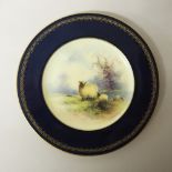 Royal Worcester porcelain 'Sheep' plate, painted by Ernest Barker, puce printed mark and date code