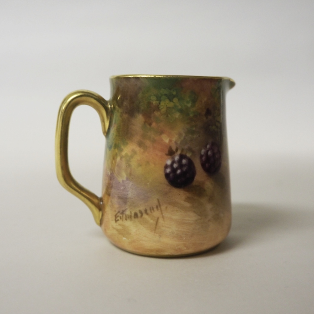 Royal Worcester porcelain 'Fruit' miniature cream jug, painted by Edward Townsend, blue printed - Image 2 of 2