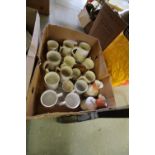 Box of various mugs and vases