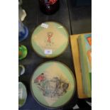 4 Vintage Place Mats with Hunting Scene Cartoons on Silk