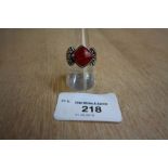 925 Silver & Red Coral Celtic Ring