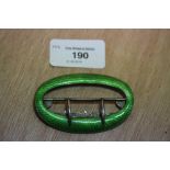 Silver and green enamel buckle