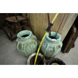 2 Green Painted Urn Form Planters