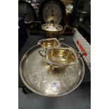 Plated 3 piece Tea Service and Tray