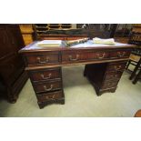 Repro Pedestal Desk with Green Leather