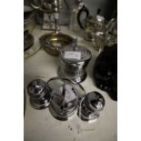 Chromed Metal 3 Piece Cruet, Chromed Large Mustard, Plated Wind Coaster & Plated Candelabra