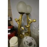 Pair of Gilt Plaster Table Lamps of Art Deco Design