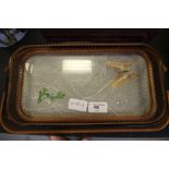 Butterfly Inset Bamboo Two Handled Tray
