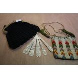 2 Ladies Handbags and Victorian Fan