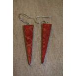 Pair Silver & 'Coral' Pendant Earrings