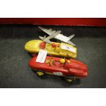 2 Vintage Battery Driven Racing Cars by Spot-On Models & 2 Dinky Aircraft