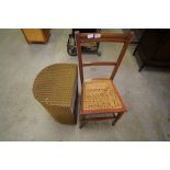 Lloyd Loom Type Linen Basket & Cane Seated Chair