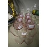 2 Moulded Glass Trays & Set of 6 Pink Tinted Glass Brandy Balloons