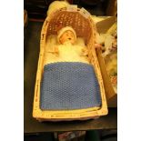 Baby Doll in Wicker Cot