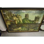 Sydney Lee - LNER Railway Colour Print - Durham Castle & Cathedral in Ebonised Frame, thought to