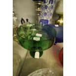 Plated & Green Glass Candlestick, Green Glass Fruit Bowl, Blue Glass Bowl, Red Glass Vase