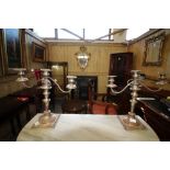 Pair of Plated 3 Brass Candelabra (A/F)