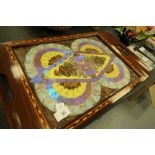 South American butterfly inset hardwood tray