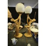 Pair of Gilt Plaster Table Lamps of Art Deco Design