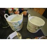 2 Victorian pottery flower encrusted planters (one A/F)