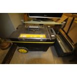 Stanley mobile tool chest, tool box, metal rule and boot last