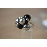 Georg Jensen Large Size Moonlight Grapes Ring with Onyx
