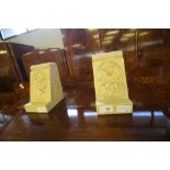 Pair Lincoln Cathedral stone bookends carved with 'Pilgrim' & 'Imp' characters, dated 1973 with