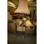 3 large boxes of misc and standard lamp