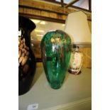 Green Art Glass vase with aventurine inclusion