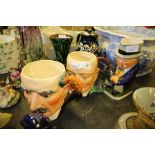 L Fieldings character mugs and Churchill character jug (A/F)