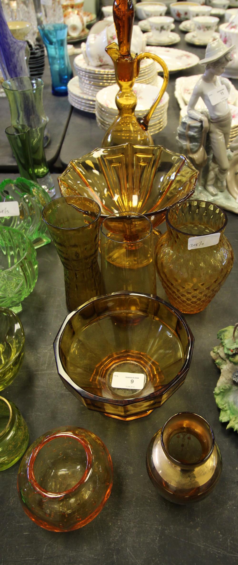 Quantity of Amber Glass including 1930's Bowls