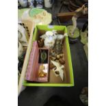 Box of owl figures and others, Aynsley etc