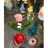 Small quantity of coloured glass vases, jugs etc