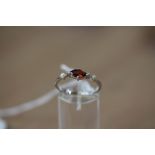 Silver Garnet & Seed Pearl Ring - Size S