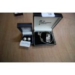 'Rennie Macintosh Collection' Silver Suite - Pair of Earrings, Brooch and Bangle, and Pair of