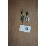 Pair of Israeli Silver & Garnet Pendant Earrings by Talma Keshet