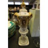 Bavarian porcelain lidded urn vase - rams head handles