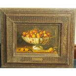 Continental School - Oil painting on wooden panel - Still life fruit study, 25cm x 35cm, in