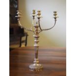 19th Century five sconce candlebra, with four splayed reeded arms on knopped central column, 57cm