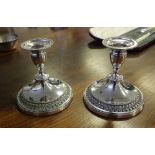 Pair silver plated candlesticks of Victorian design by Viners, 14cm high