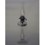 Victorian cut glass table oil lamp, with baluster stem, Hinks & Son burner and later chimney, 65cm