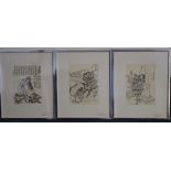 Attributed to Hokusai (1760-1849) - Three 19th Century black and white woodblock prints - Warriors