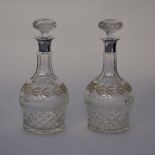 Pair Edward VIII silver mounted cut glass decanters and stoppers, the collars by Barker Brothers,