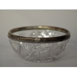 American sterling silver mounted cut glass circular fruit bowl, 21.5cm diameter x 9.5cm high