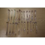 Collection of 22 19th Century clear and coloured blown glass sugar crushers/stirrers, various sizes
